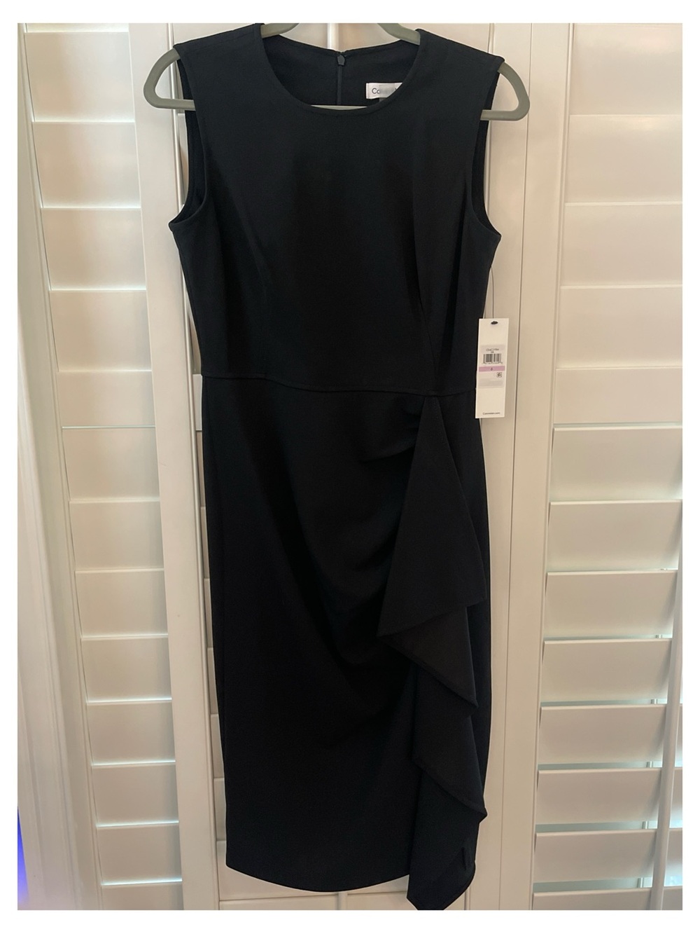 Calvin Klein Black Sleeveless Ruffle Sheath Dress